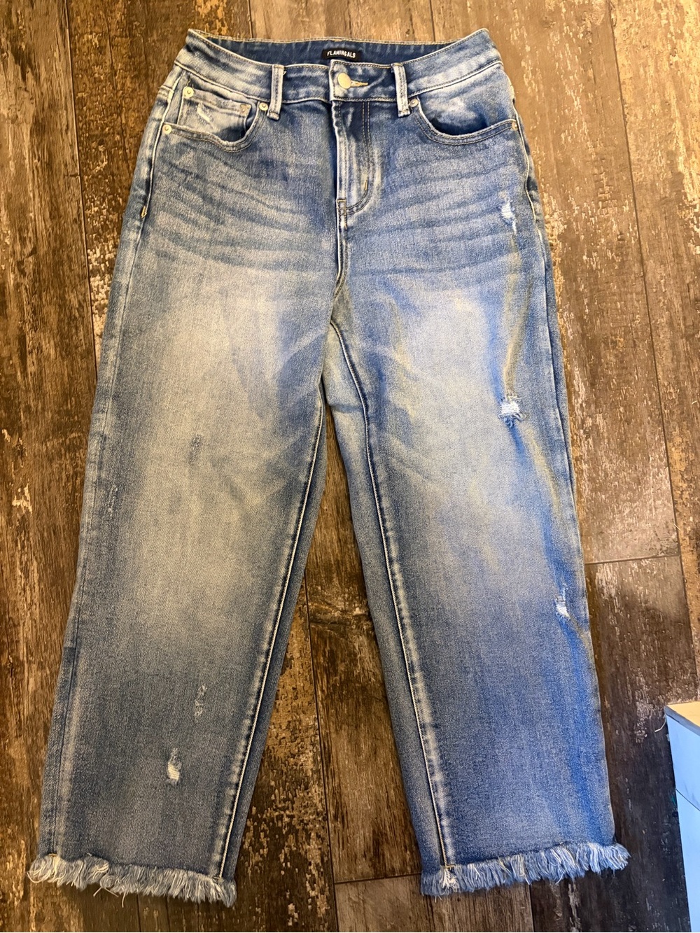 Flamingals High-Rise Cropped Distressed Jeans in Light Blue Wash EUC SO CUTE!